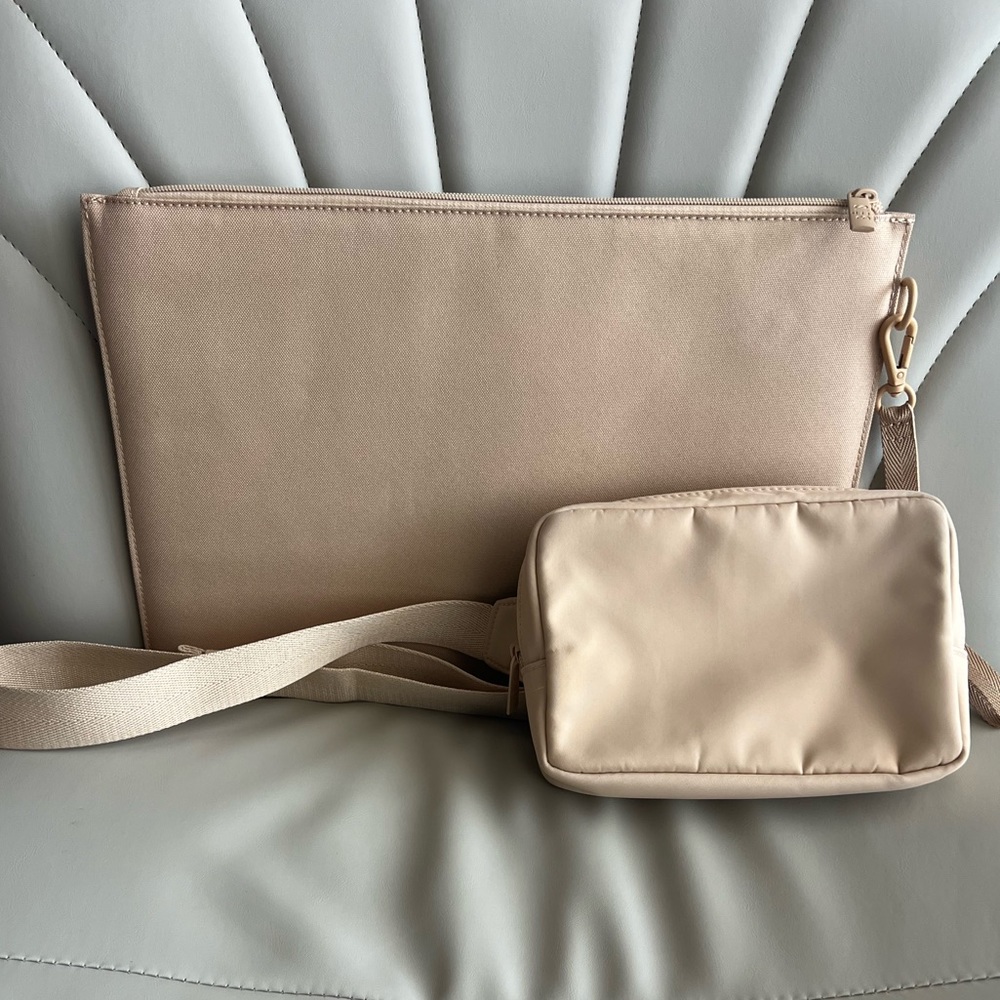 BEIS Beisics Laptop Pouch + Belt Bag in Beige
